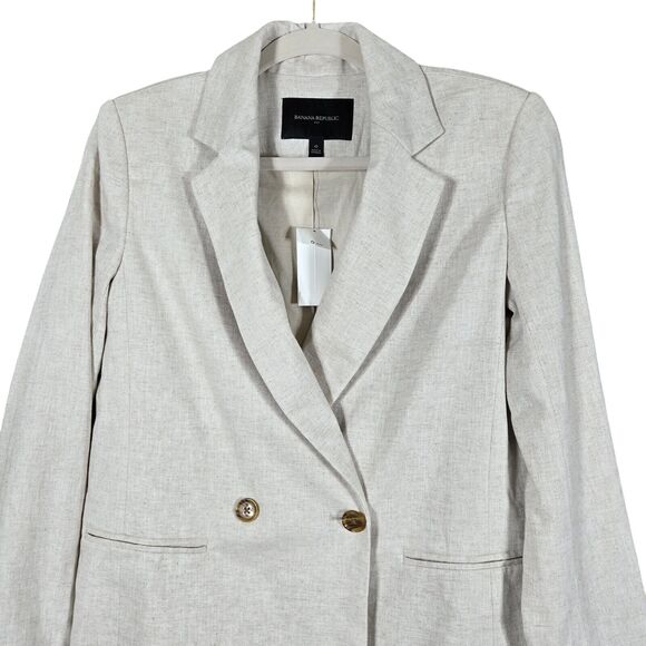 Banana Republic Blazer Womens 0 Linen Blend Double Breasted Natural Flax Lined - Picture 2 of 11